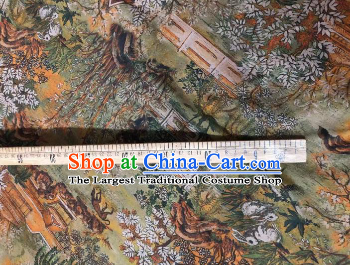 Chinese Classical Landscape Architecture Pattern Design Gambiered Guangdong Gauze Fabric Asian Traditional Cheongsam Silk Material