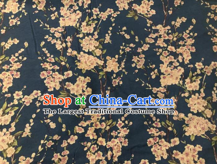 Chinese Classical Peach Blossom Pattern Design Navy Gambiered Guangdong Gauze Fabric Asian Traditional Cheongsam Silk Material