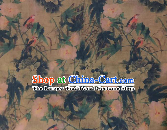 Chinese Classical Begonia Pattern Design Yellow Gambiered Guangdong Gauze Fabric Asian Traditional Cheongsam Silk Material