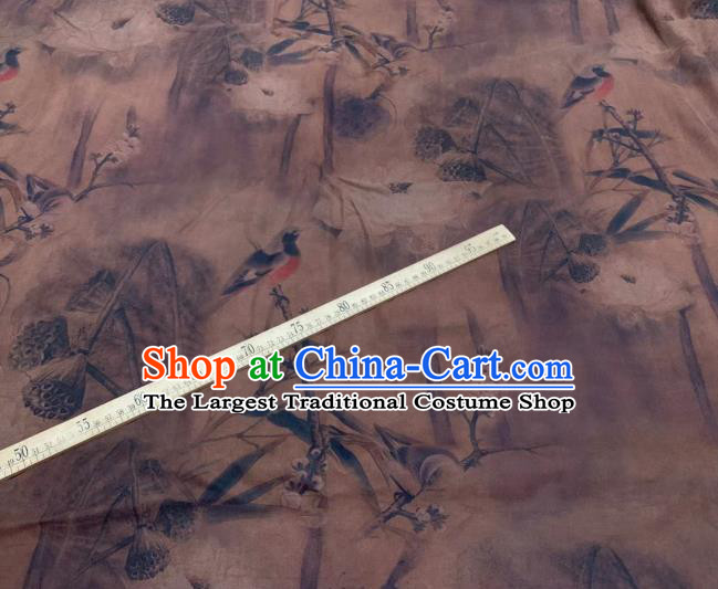 Chinese Classical Lotus Seedpod Pattern Design Brown Gambiered Guangdong Gauze Fabric Asian Traditional Cheongsam Silk Material