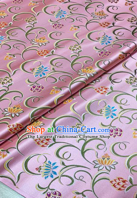 Chinese Classical Twine Lotus Pattern Design Pink Brocade Fabric Asian Traditional Satin Tang Suit Silk Material