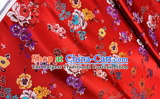 Chinese Classical Twine Tulip Pattern Design Red Brocade Fabric Asian Traditional Satin Tang Suit Silk Material