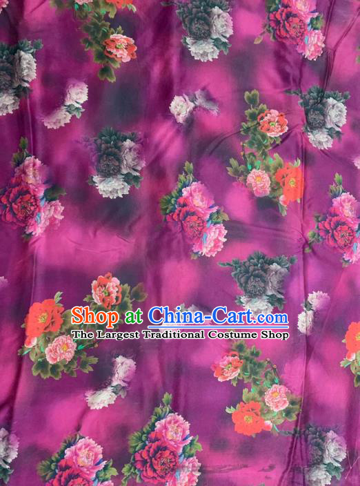 Chinese Classical Peony Flowers Pattern Design Purple Gambiered Guangdong Gauze Fabric Asian Traditional Cheongsam Silk Material