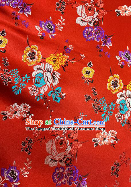 Chinese Classical Twine Tulip Pattern Design Red Brocade Fabric Asian Traditional Satin Tang Suit Silk Material