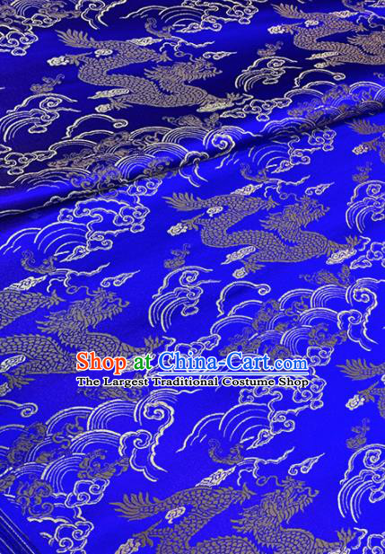 Chinese Classical Cloud Dragon Pattern Design Royalblue Brocade Fabric Asian Traditional Satin Tang Suit Silk Material