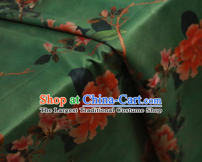 Chinese Classical Peony Pattern Design Green Gambiered Guangdong Gauze Fabric Asian Traditional Cheongsam Silk Material