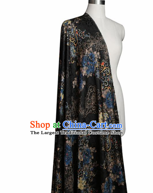 Chinese Classical Peony Pattern Design Black Mulberry Silk Fabric Asian Traditional Cheongsam Silk Material