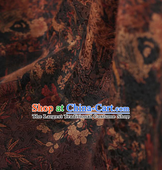 Chinese Classical Bamboo Plum Pattern Design Brown Mulberry Silk Fabric Asian Traditional Cheongsam Silk Material