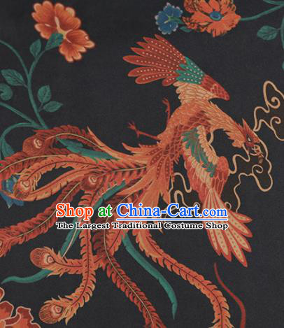 Chinese Classical Phoenix Pattern Design Black Mulberry Silk Fabric Asian Traditional Cheongsam Silk Material