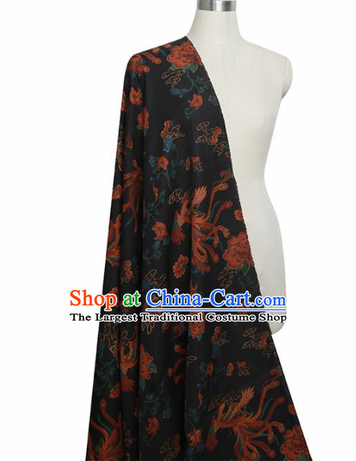 Chinese Classical Phoenix Pattern Design Black Mulberry Silk Fabric Asian Traditional Cheongsam Silk Material