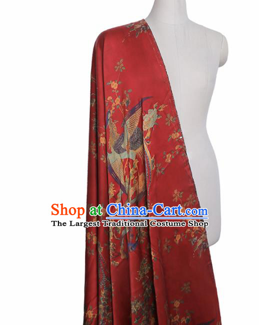 Chinese Classical Peacock Flowers Pattern Design Red Mulberry Silk Fabric Asian Traditional Cheongsam Silk Material