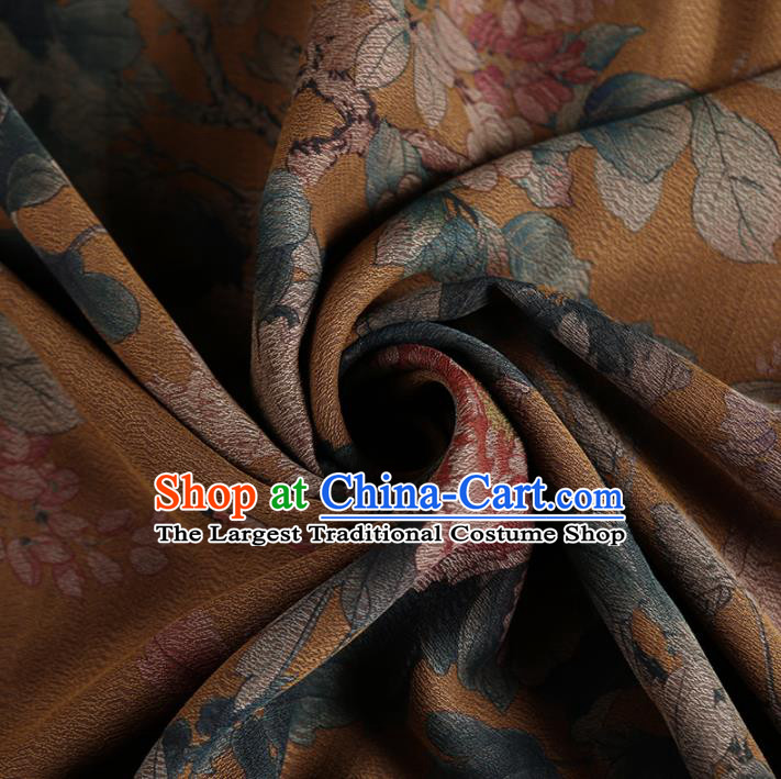 Chinese Classical Peony Pattern Design Ginger Mulberry Silk Fabric Asian Traditional Cheongsam Silk Material