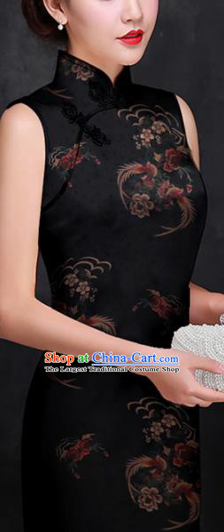 Chinese Classical Phoenix Peony Pattern Design Black Mulberry Silk Fabric Asian Traditional Cheongsam Silk Material