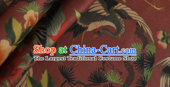 Chinese Classical Crane Peony Pattern Design Purplish Red Mulberry Silk Fabric Asian Traditional Cheongsam Silk Material
