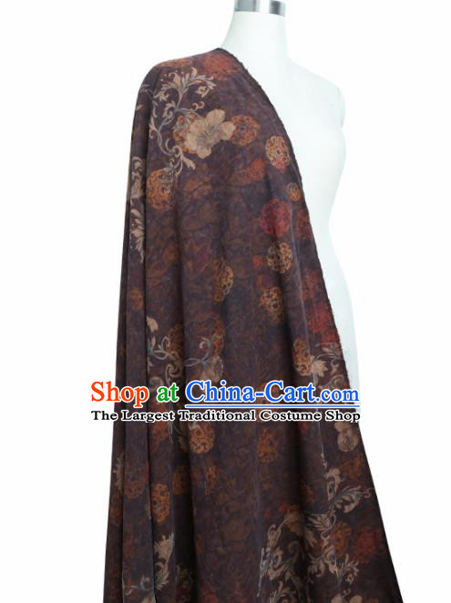 Chinese Classical Lotus Pattern Design Deep Brown Mulberry Silk Fabric Asian Traditional Cheongsam Silk Material