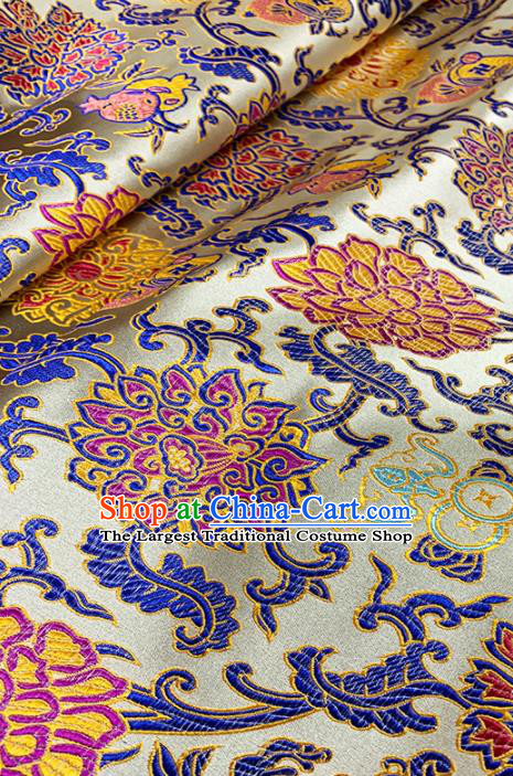 Chinese Classical Lotus Pattern Design Light Golden Brocade Fabric Asian Traditional Satin Tang Suit Silk Material