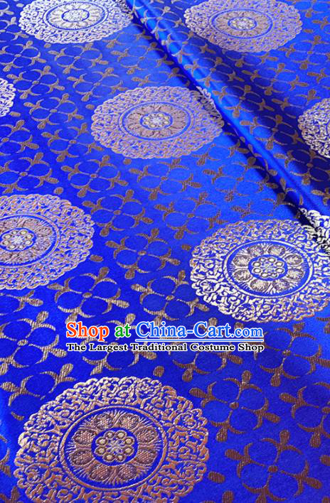 Chinese Classical Round Flowers Pattern Design Royal Blue Brocade Fabric Asian Traditional Satin Tang Suit Silk Material