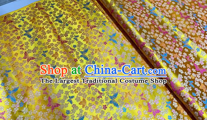 Chinese Classical Butterfly Plum Pattern Design Golden Brocade Fabric Asian Traditional Satin Tang Suit Silk Material