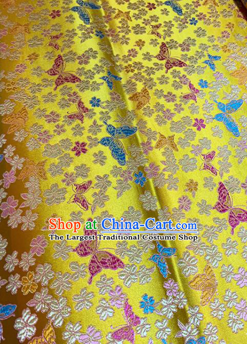 Chinese Classical Butterfly Plum Pattern Design Golden Brocade Fabric Asian Traditional Satin Tang Suit Silk Material