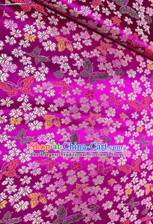 Chinese Classical Butterfly Plum Pattern Design Rosy Brocade Fabric Asian Traditional Satin Tang Suit Silk Material