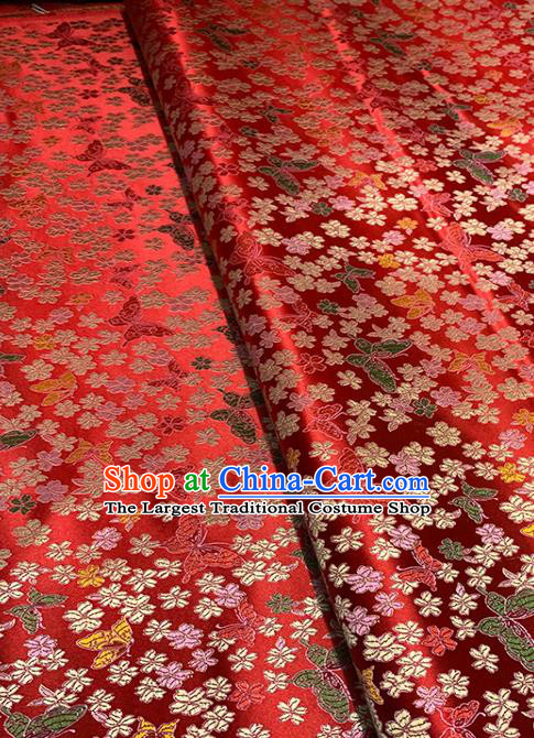 Chinese Classical Butterfly Plum Pattern Design Red Brocade Fabric Asian Traditional Satin Tang Suit Silk Material