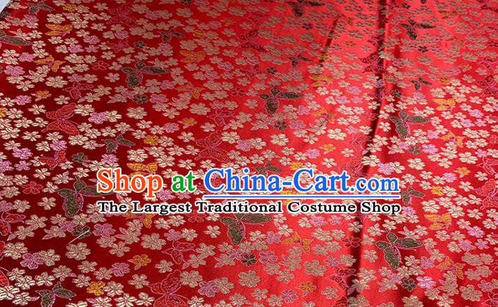 Chinese Classical Butterfly Plum Pattern Design Red Brocade Fabric Asian Traditional Satin Tang Suit Silk Material