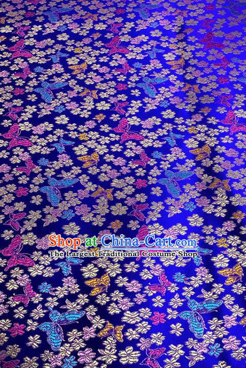 Chinese Classical Butterfly Plum Pattern Design Royalblue Brocade Fabric Asian Traditional Satin Tang Suit Silk Material