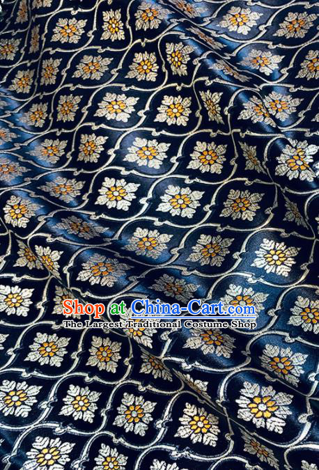 Chinese Classical Royal Lupine Pattern Design Navy Brocade Fabric Asian Traditional Satin Tang Suit Silk Material