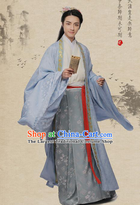 Chinese Ancient Poet Yan Jidao Hanfu Clothing Traditional Song Dynasty Scholar Nobility Childe Costumes for Men