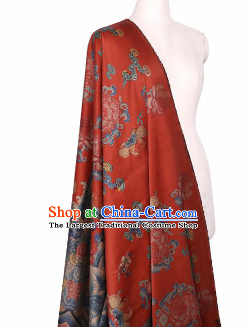 Chinese Classical Peony Pattern Design Red Mulberry Silk Fabric Asian Traditional Cheongsam Silk Material