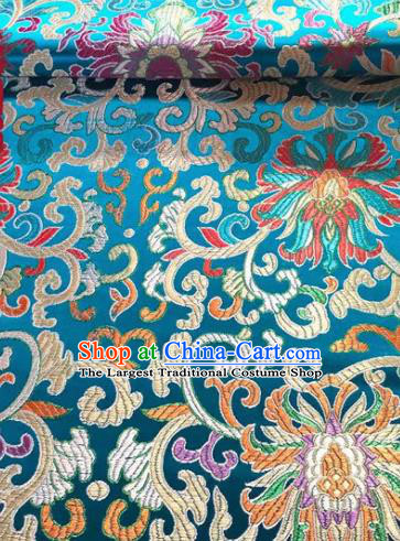 Chinese Classical Royal Pattern Design Peacock Blue Brocade Fabric Asian Traditional Satin Tang Suit Silk Material