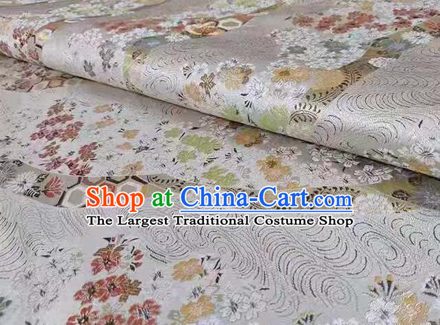 Chinese Classical Royal Cherry Blossom Pattern Design White Brocade Fabric Asian Traditional Satin Tang Suit Silk Material