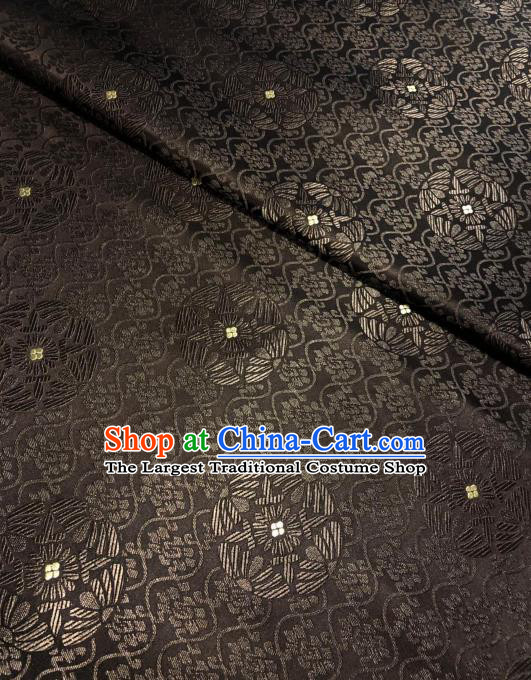 Chinese Classical Royal Sunflowers Pattern Design Deep Brown Brocade Fabric Asian Traditional Satin Tang Suit Silk Material