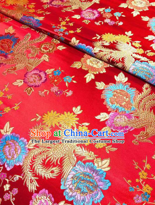 Chinese Classical Royal Phoenix Peony Pattern Design Red Brocade Fabric Asian Traditional Satin Tang Suit Silk Material