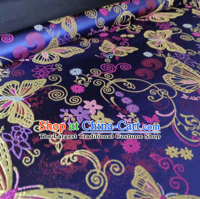 Chinese Classical Royal Butterfly Pattern Design Navy Brocade Fabric Asian Traditional Satin Tang Suit Silk Material