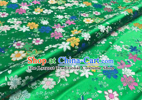 Japanese Kimono Classical Florescence Pattern Design Green Brocade Fabric Asian Traditional Satin Silk Material