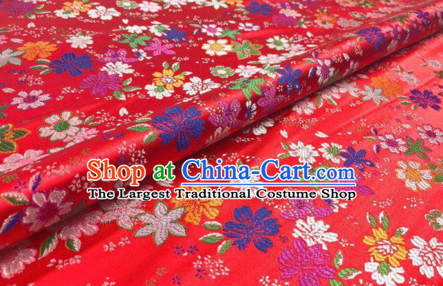 Japanese Kimono Classical Florescence Pattern Design Red Brocade Fabric Asian Traditional Satin Silk Material