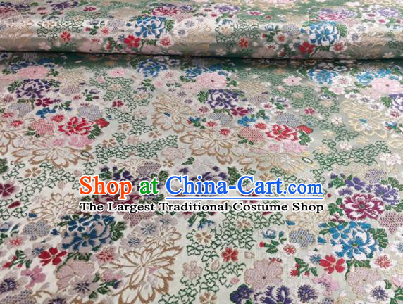 Japanese Classical Floral Flowers Pattern Design Light Green Brocade Fabric Asian Traditional Satin Silk Material