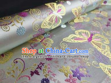 Chinese Classical Royal Butterfly Pattern Design White Brocade Fabric Asian Traditional Satin Tang Suit Silk Material