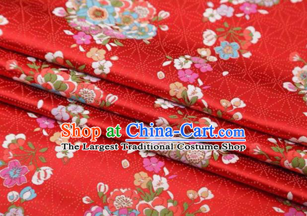 Chinese Classical Flowers Bouquet Pattern Design Red Brocade Fabric Asian Traditional Satin Silk Material