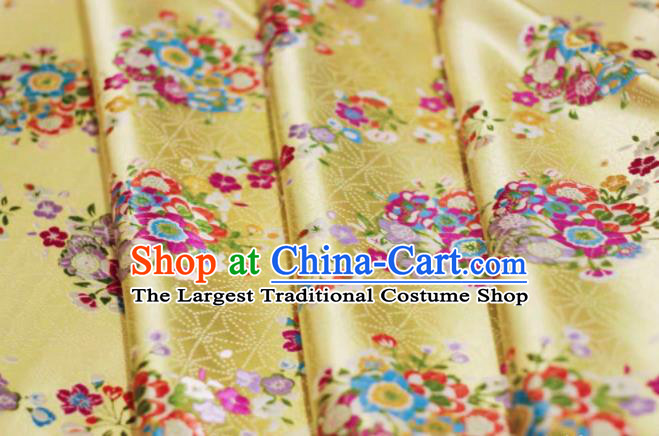 Chinese Classical Flowers Bouquet Pattern Design Yellow Brocade Fabric Asian Traditional Satin Silk Material