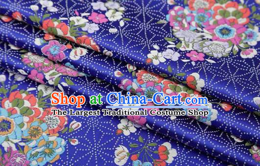 Chinese Classical Flowers Bouquet Pattern Design Royalblue Brocade Fabric Asian Traditional Satin Silk Material