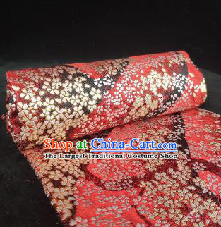 Japanese Classical Sakura Pattern Design Red Brocade Fabric Asian Traditional Satin Kimono Silk Material