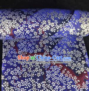 Japanese Classical Sakura Pattern Design Royalblue Brocade Fabric Asian Traditional Satin Kimono Silk Material