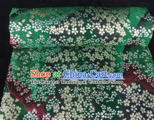 Japanese Classical Sakura Pattern Design Green Brocade Fabric Asian Traditional Satin Kimono Silk Material