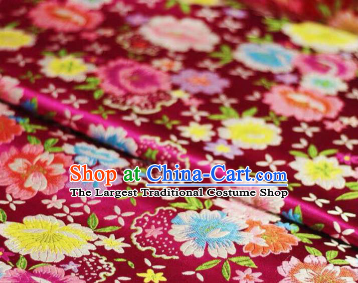 Chinese Classical Beautiful Flowers Pattern Design Rosy Brocade Fabric Asian Traditional Satin Silk Material