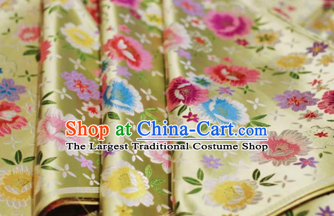 Chinese Classical Beautiful Flowers Pattern Design Golden Brocade Fabric Asian Traditional Satin Silk Material