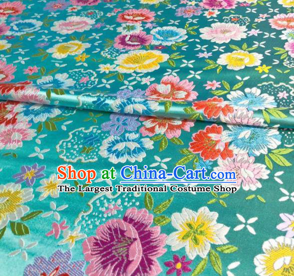 Chinese Classical Beautiful Flowers Pattern Design Blue Brocade Fabric Asian Traditional Satin Silk Material