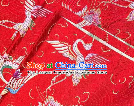 Chinese Classical Royal Cranes Pattern Design Red Brocade Fabric Asian Traditional Satin Silk Material