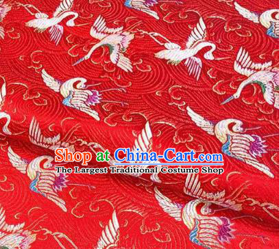 Chinese Classical Royal Cranes Pattern Design Red Brocade Fabric Asian Traditional Satin Silk Material